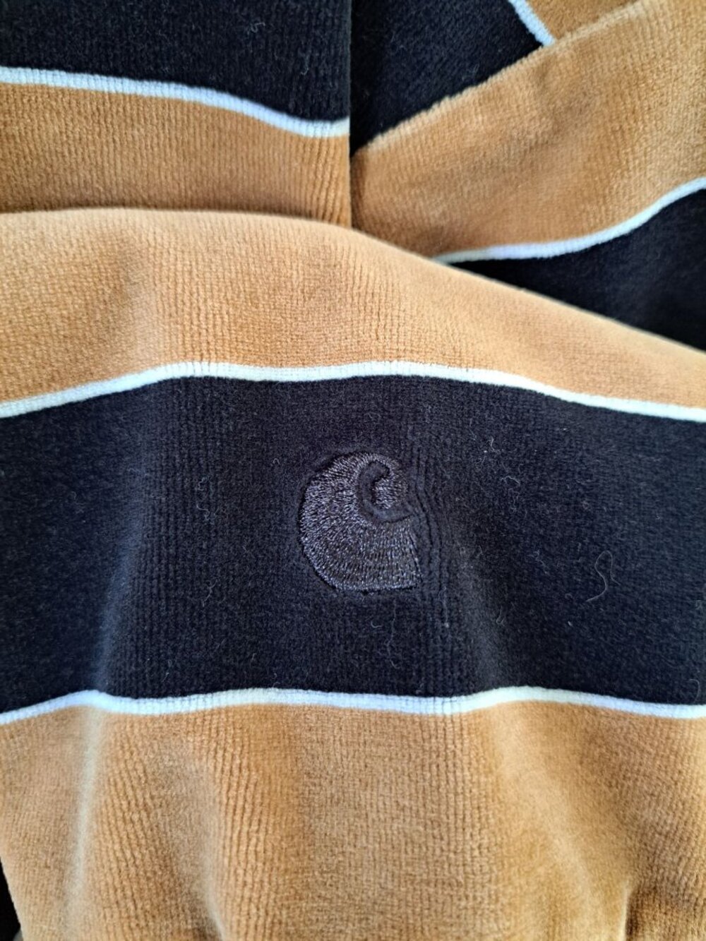 Carhartt WIP Striped Rugby Polo Black Tan Collar Men's XL Velour Long Sleeve - Picture 3 of 12